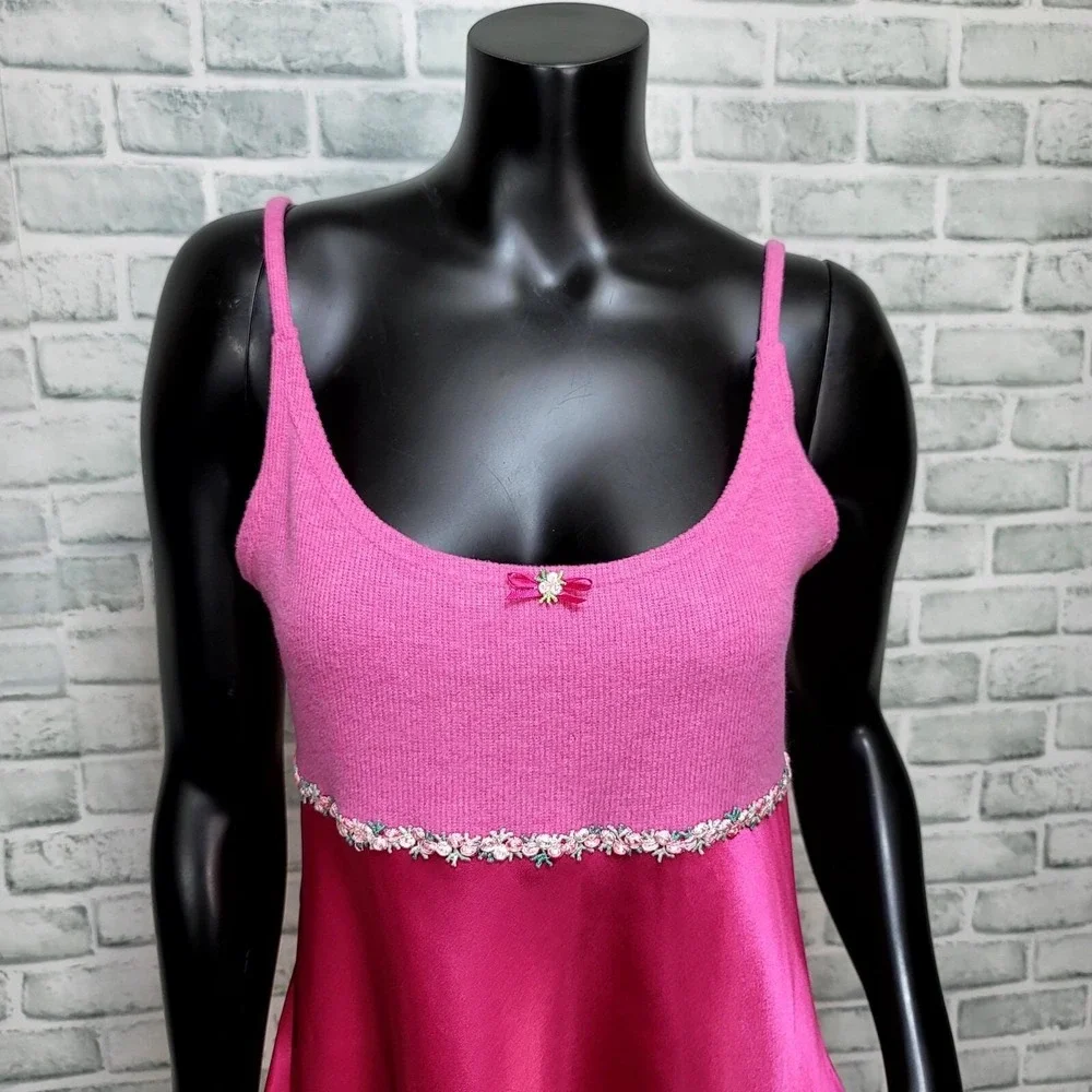Vintage 90s Hummingbird Intimates S Pink Satin Knit Chemise Nightgown NWT USA - Picture 3 of 9
